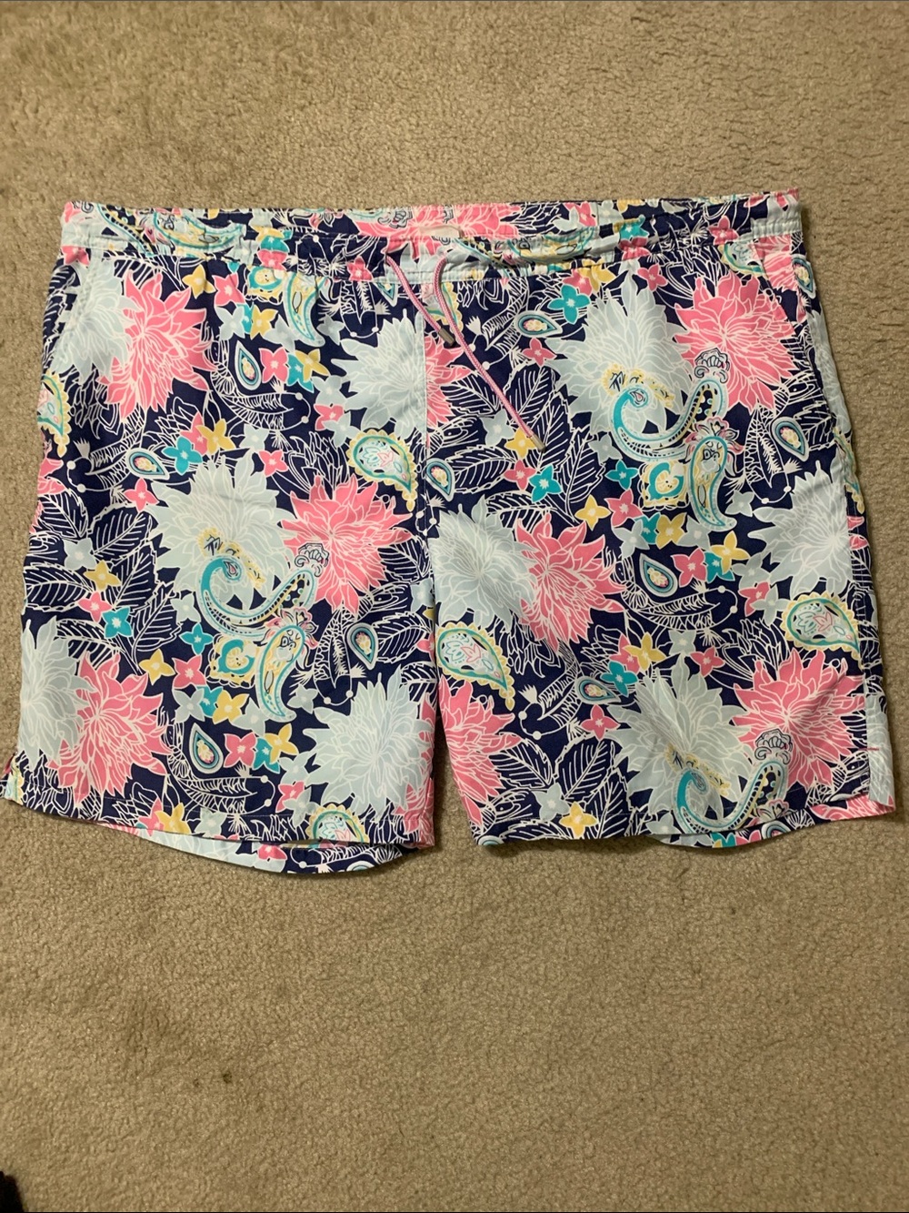 Peter Millar Navy Floral Paisley Drawstring Swim Shorts